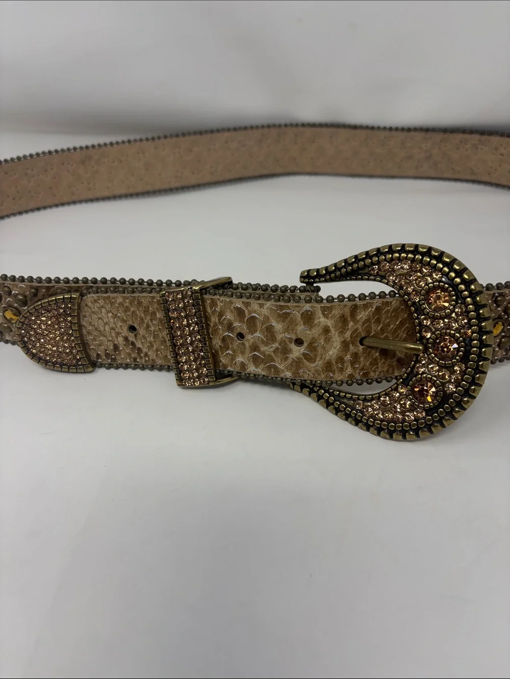 Chico’s Embellished Tan Leather Western-Style Belt Size Large